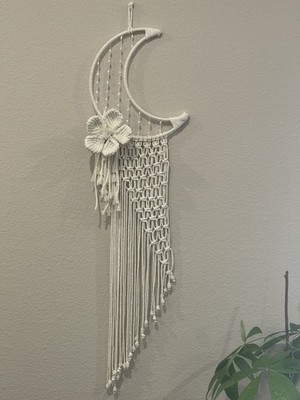 Large Crescent moon macrame wall hanging, Boho Moon Decor