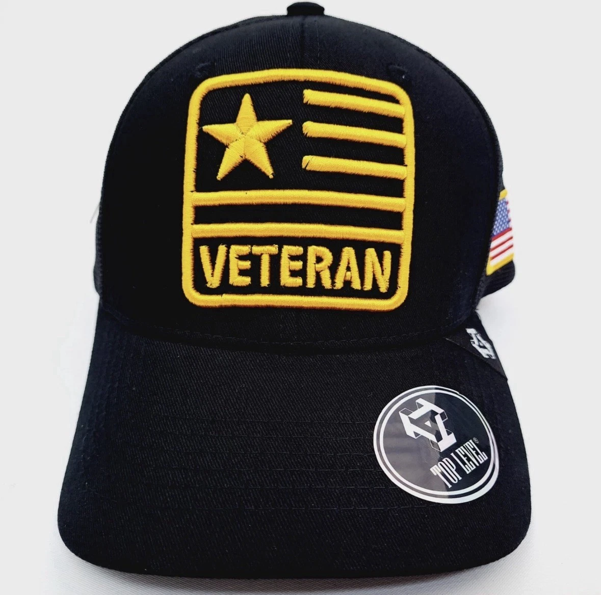 US Army Veteran Hat USA Flag Vet Emblem Camouflage Cap Embroidered Black