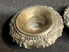 2 Candle Holder Drip Cups Ornate Floral Silver Over Copper Vintage Set