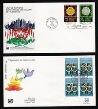  envl 04 NATIONS-UNIES :2 Enveloppes FDI avec timbres et bloc  1er jour,