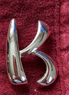 MONET Brooch Initial '' K '' Silver Tone High Polish  Signed - 1.25'' Vintage
