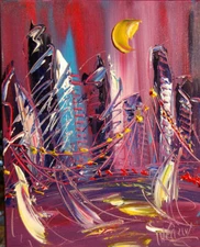 3-D PURPLE CITY     by Mark Kazav pop art Abstract Modern CANVAS Original   efwe