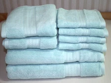 Hotel Eight Piece 100% Cotton Bathroom Towel Set Light Blue New