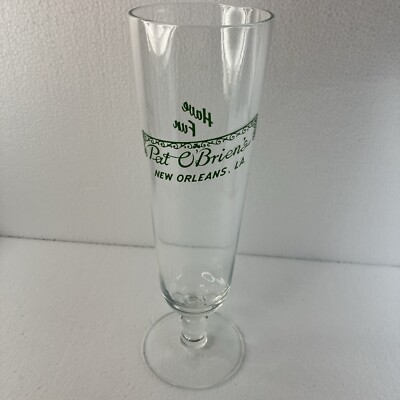Vintage Pat O'Brien's New Orleans Bar 10'' Footed Pilsner Glass Green Text
