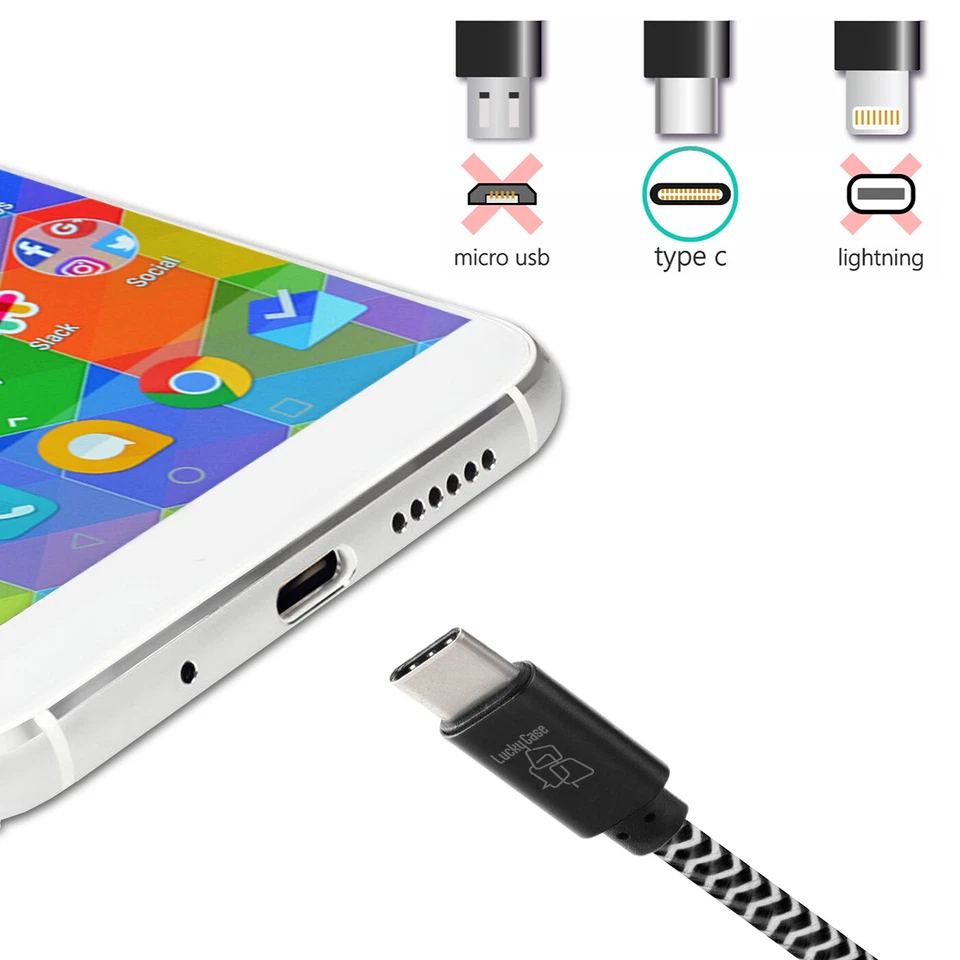 2 x USB Typ C Nylon-Kabel Highspeed Ladekabel Datenkabel, 2m schwarz (2er Pack) - Bild 2 von 4