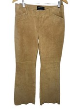 Moda International Sz 10 Suede Leather Pants Lined Raw Hem Flare Retro