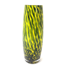 Hand Blown Glass Green Yellow Black Swirl Abstract Art Vase 6.5" Murano-Style