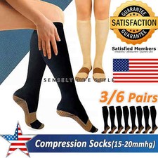 Unisex Copper Socks 3 Pairs 23mmHg Graduated Support Knee High Stockings Ankle