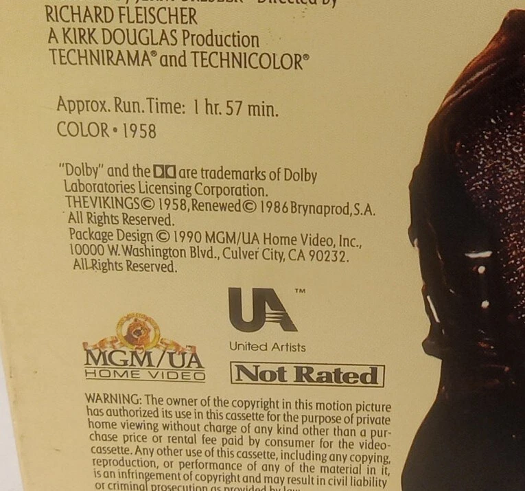 1990 The Vikings (1958 Movie) VHS Tape Janet Leigh, Kirk Douglas, MGM Home Video - Image 4 of 4