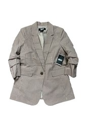 DKNY Ruched 3Q Sleeves One Button Pinstripe Blazer in Khaki Brown Sz 6