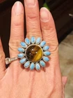 Vtg INDIA .925 Sterling Silver Tiger Eye & Blue Turquoise Color Stone Ring Sz 9