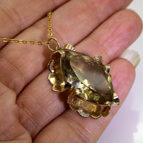 Colgante de oro amarillo de 9 quilates de colección ahumado citrino + cadena de 16 - Imagen 7 de 7