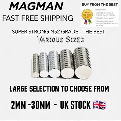 MAGMAN MAGNETS High-Grade N52 Magnetic Fasteners (2mm - 30mm) Round, Disc , Countersunk
