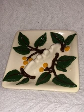6" X 6" CERAMIC HAND PAINTED COLORFUL "Lemon Tree Branches" Square ASHTRAY