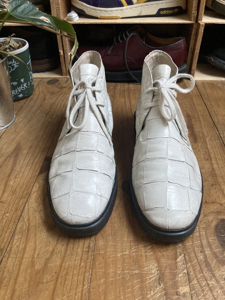 Chaussures Mixtes Alexander Wang Desert Boots Uk7 41 Crocodile Blanc Cassé - Photo 3/4