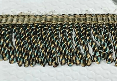 PR24 Upholstery Trim 3'' Teal Brown Bullion Fringe Polypropylene Rayon Poly 12 yd