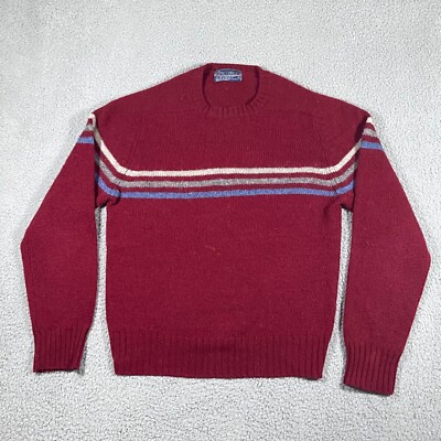 Vintage Barnaby 100% Shetland Wool Sweater Adult Large Cardinal Red Striped  Mens