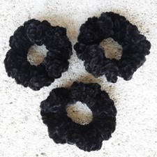 Black Velveteen Chenille Crochet Hair Scrunchies, Set Of 3, 3.5"