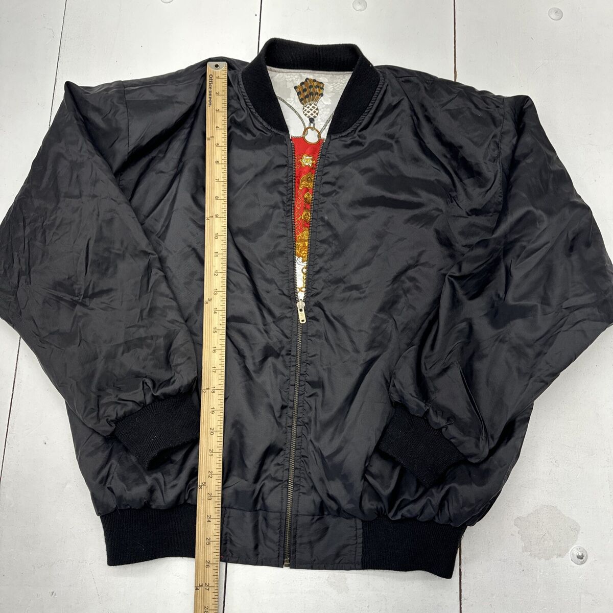 Vintage Black Reversible Baroque Pattern Full Zip Bomber Vintage Black Reversible Baroque Pattern Full Zip Bomber