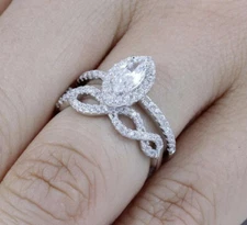 2PC Sterling Silver Marquise CZ Wedding Band Engagement Rings Set Sz 3-15 SE1214