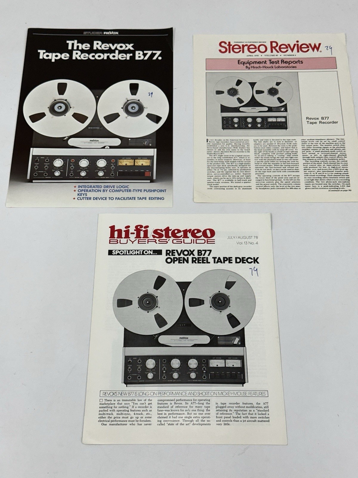 Revox Reel To Reel B77 Buyers Guide Brochure Lot
