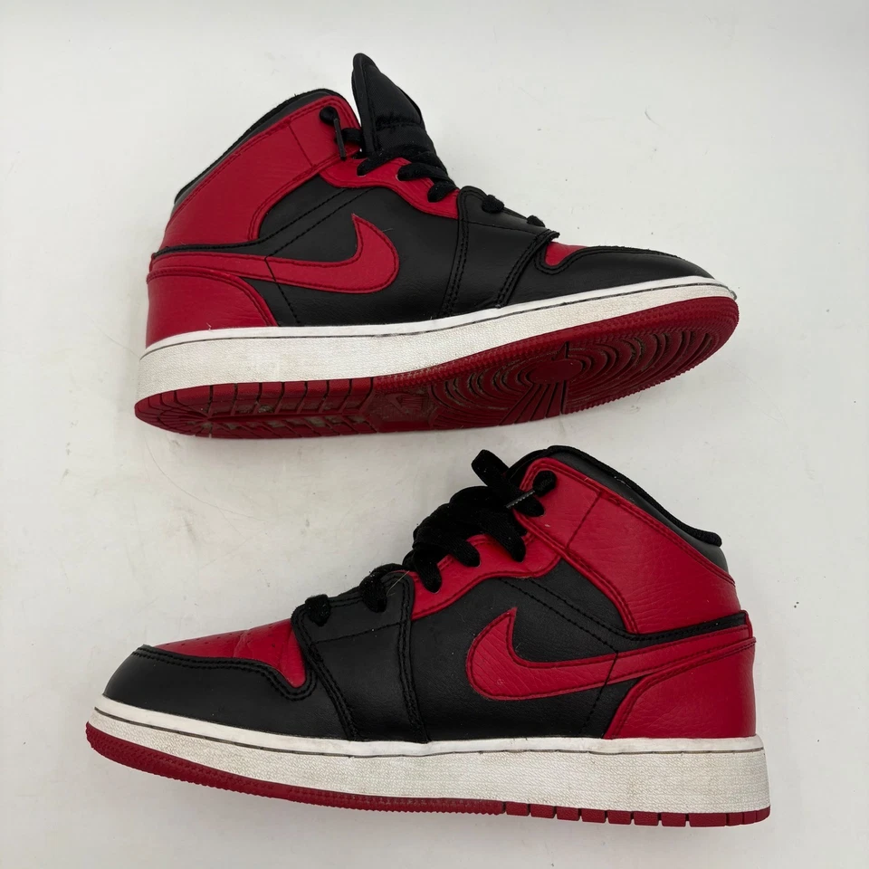 Air Jordan 1 Mid Boys Youth Red Black Sneakers Shoes 554725-074 5.5Y - Image 3 of 4