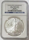 2011 American Silver Eagle 1oz Anniversary Coin NGC Mint State 69 Early Releases
