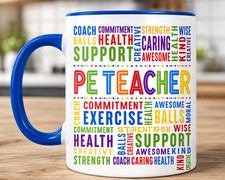Personalised PE Teacher Coffee Mug 11oz White/ Light  Blue Ceramic Mug