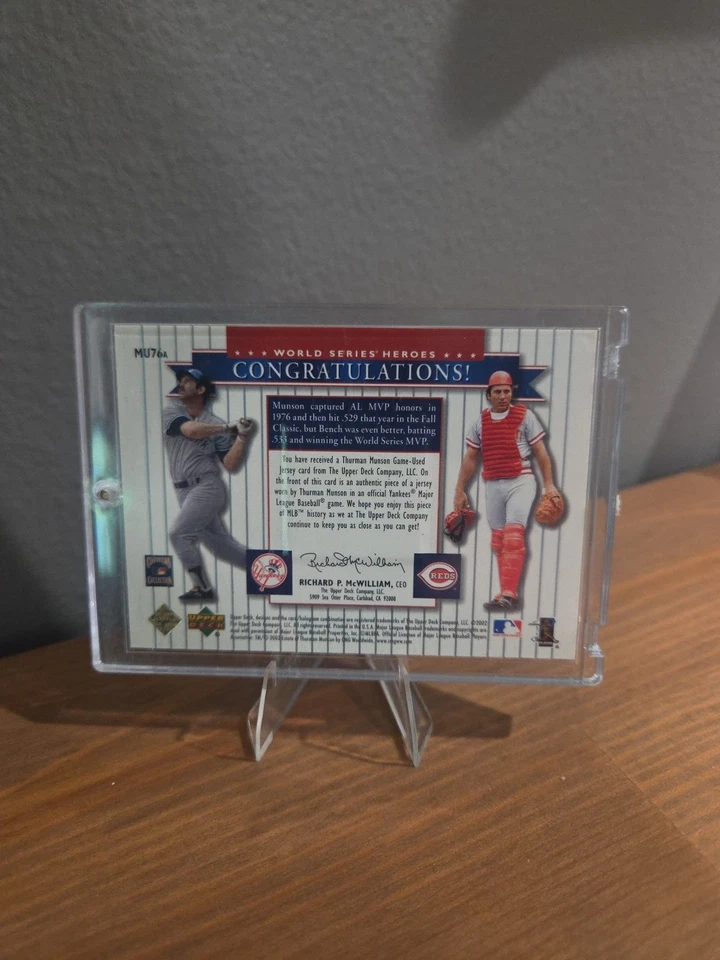 2002 Upper Deck Serie Mundial Héroes Thurman Munson Johnny Banco Juego Usado Reliquia  Foto 2 de 2