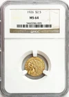 1926 GOLD UNITED STATES $2.50 INDIAN HEAD QUARTER EAGLE COIN NGC MINT STATE 64