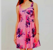 Loft Pink Paisley Corset Seamed Flare Dress Size 12 Sleeveless Floral Summer