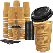 50 Pack 16 Oz Coffee Cups with Lids, Disposable Paper Cups