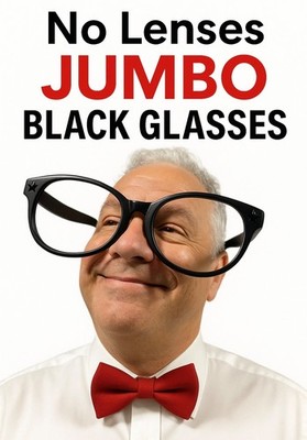 No Lenses JUMBO BLACK EYE FRAME GLASSES BIG Clown Funny Giant Joke Gag Nerd Geek