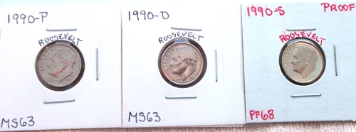 1990 P MINT STATE / 1990 D MINT STATE / 1990 S HIGH END PROOF ROOSEVELT DIMES