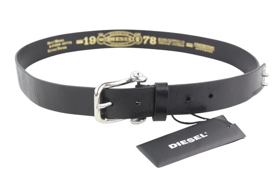 Diesel B-Pirsin Hombre Cinturón 95CM Cuero Negro Hebilla Cierre Extra Toque - Imagen 2 de 4