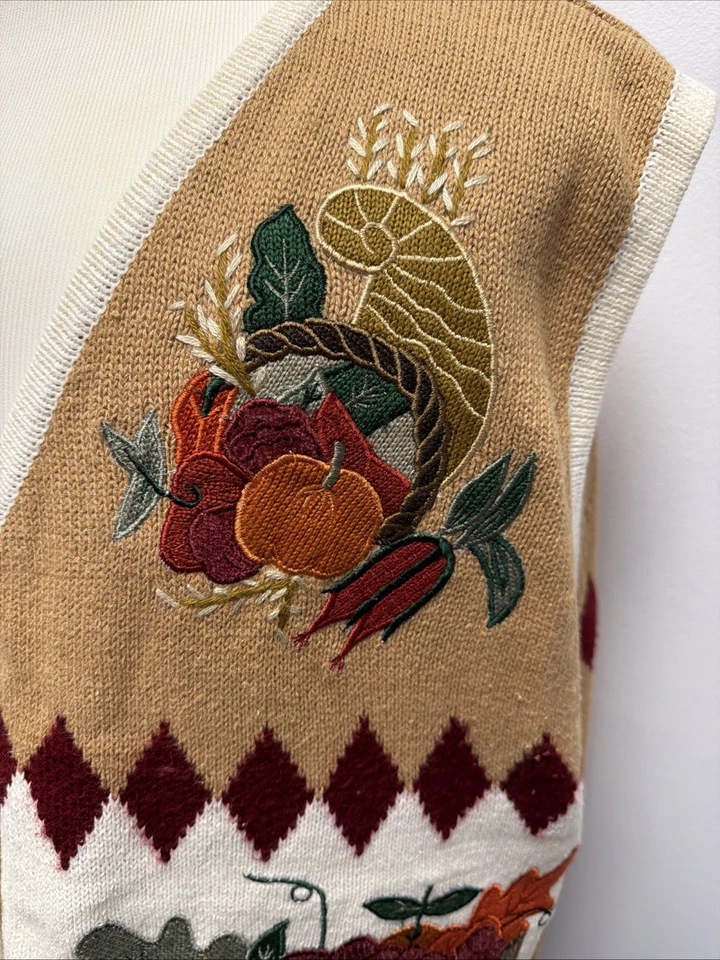 Chaleco Suéter Bobbie Brooks De Colección Cosecha Otoño Acción de Gracias Marrón/Blanco 26W/28W Foto 2 de 4