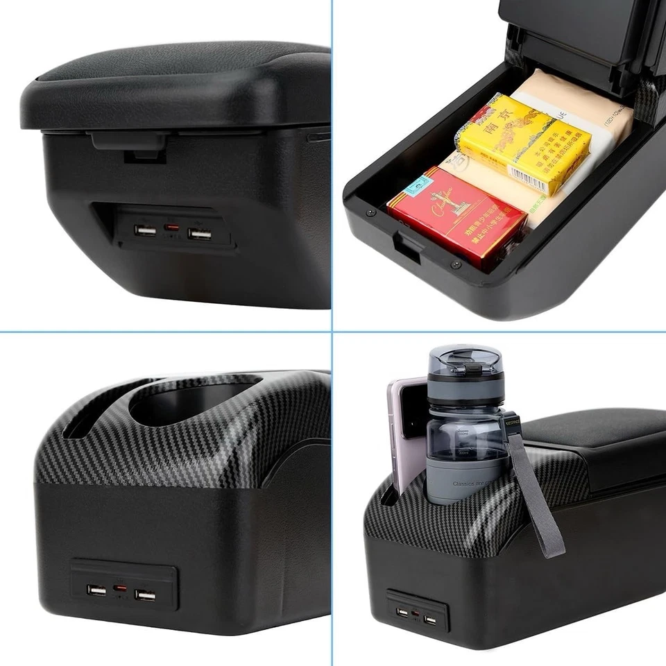 Apoyabrazos Central Con Portavasos Para Volkswagen VW Polo 2010-2018 Negro - Imagen 4 de 4