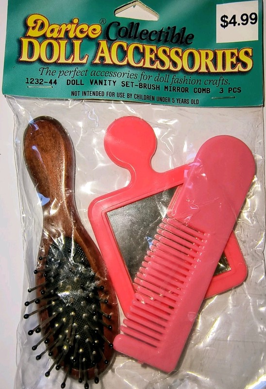 Doll Vanity Set: Mirror 🪞, Hair Comb, Hair Brush Darice 1980s VTG Collectable
