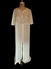 Vintage Off White Lacy Nylon Peignoir Robe Full Length Old Hollywood