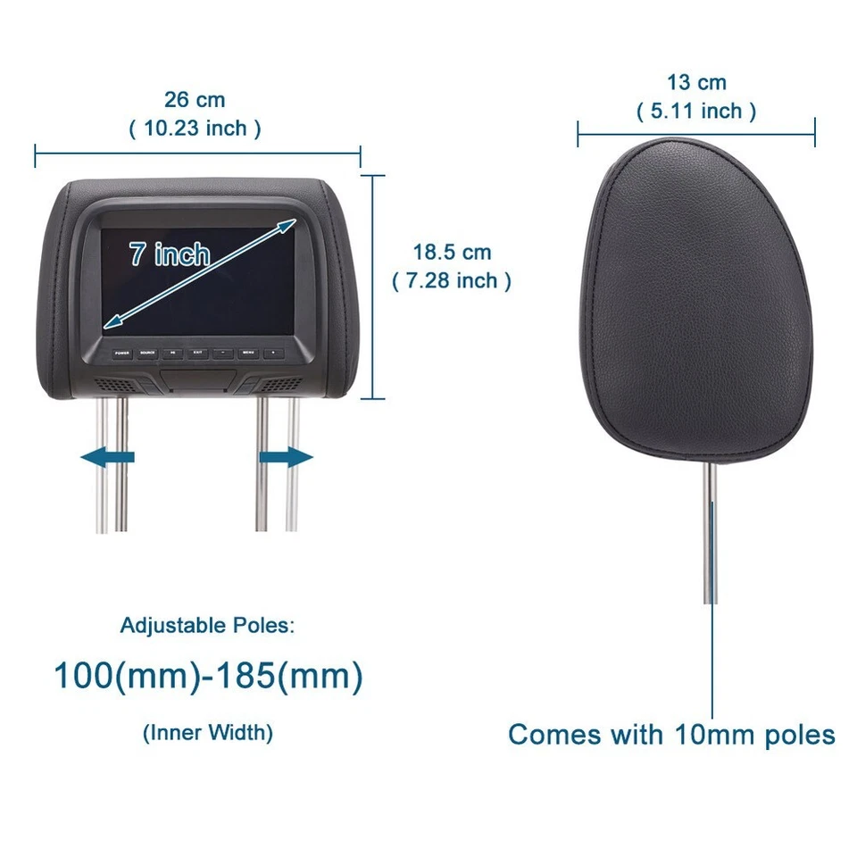 7inch Car Headrest Monitor MP5 Display Automobile Head Pillow Touch Screen w/MP5 - Image 2 of 4