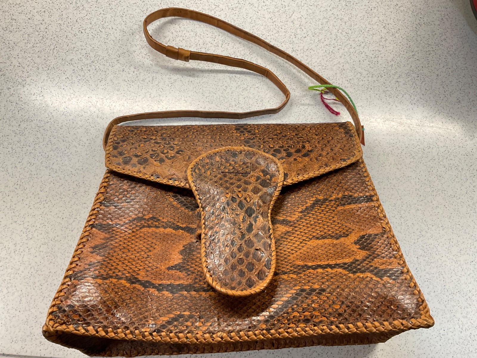 Vintage 50-60s LARGE Snakeskin Python HANDBAG BAG… - image 1