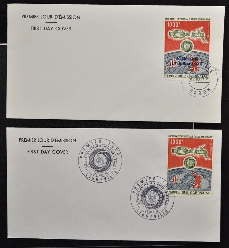GABON 1974/75 SPACE, 2 scarce Covers FDC USA + Russia Apollo + Soyuz Misson LOOK