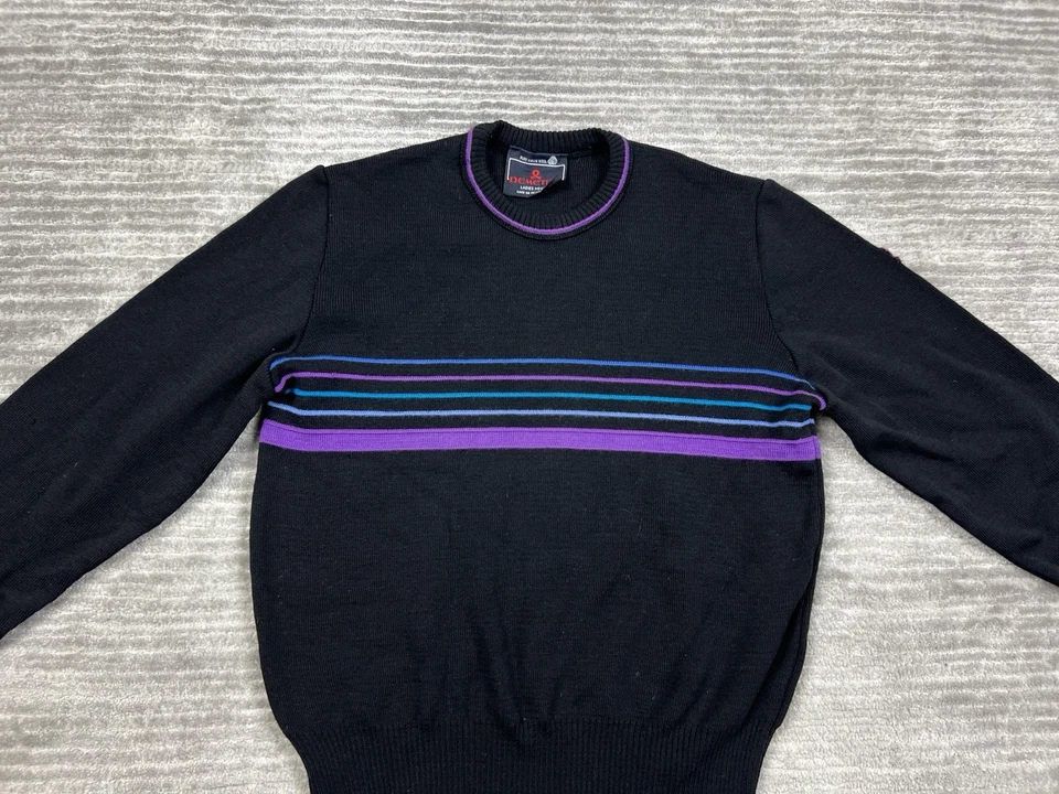 Suéter De Colección Demetre Lana Virgen Mediano Negro Púrpura Esquí Nórdico Años 80 Cinta Foto 2 de 4