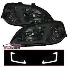 Smoke Headlights Fits 1999-2000 Honda Civic Sedan Ej Ek Lx Ex Si Led Tube Lamps