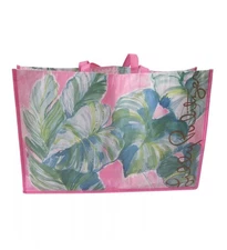 NEW LILLY PULITZER Pink & Green LARGE Print Reusable Shopping Bag 22 x 14.5 x 7