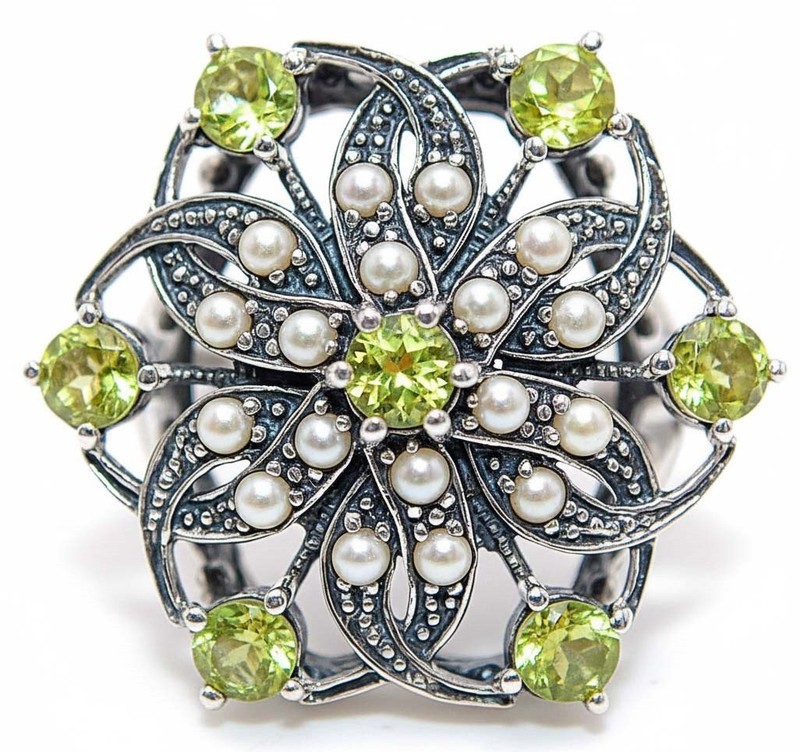 1CT  Peridot 925 Sterling Silver Filigree Ring Sz 7 PC9-1