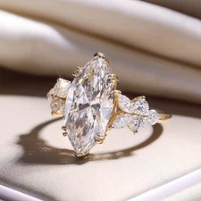 Lab Grown Marquise Cut Diamond Ring 14K Yellow Gold Statement Engagement Ring