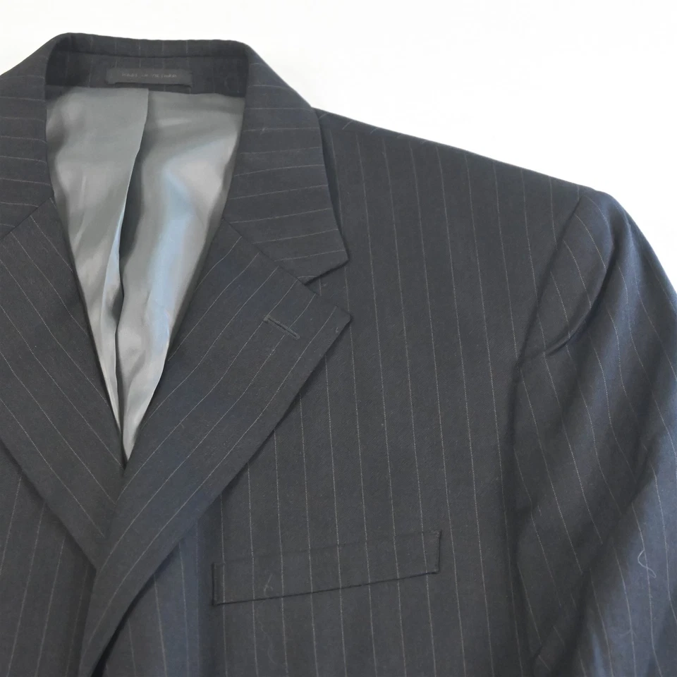 Andrew Fezza 46L 40x28 Charcoal Gray Striped 100% Wool Mens Jacket Pants Suit - Image 3 of 4