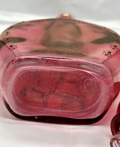 Vintage Red/ pink Liquor Glass Bottle Embossed Knight On Horse w stopper Empty - Picture 7 of 11
