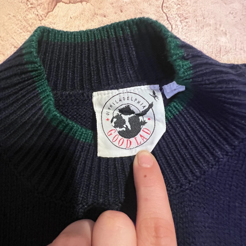 Suéter tejido azul náutico vela Good Lad of Philadelphia vintage para niños talla M Foto 4 de 4